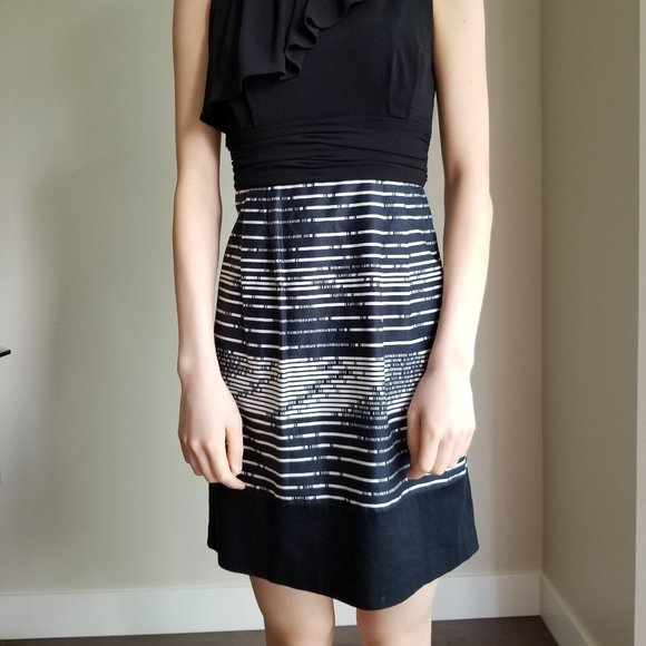 Black White Stripe Dress Wedding/ Cocktail/ Formal - Picture 2 of 4